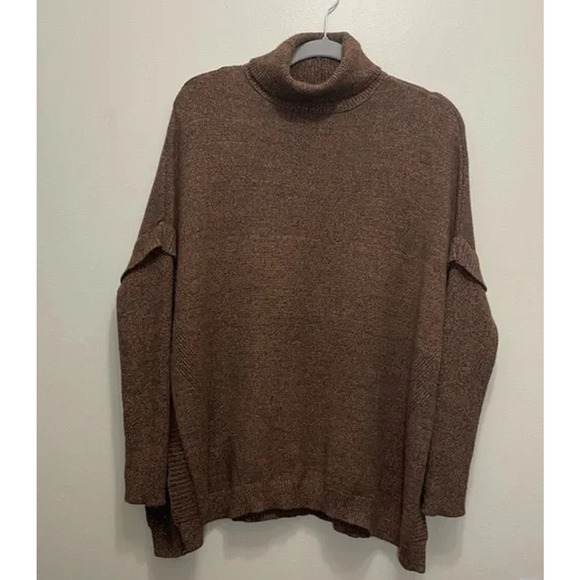 Halston Women's Brown Turtleneck Heathered Poncho Style Sweater Size XL - Picture 1 of 11